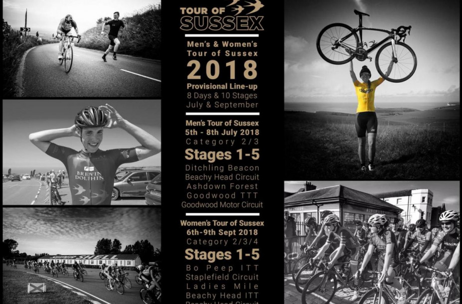 The Tour of Sussex poster talking about the stages for both men and women